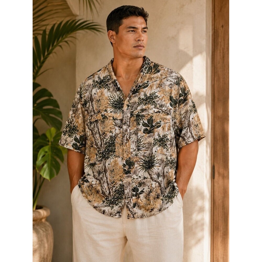 Game Guard Casual Desert Print Short-Sleeve Button-Down Shirt